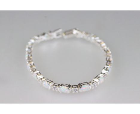 Silver CZ and opal panelled bracelet 