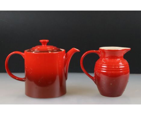 Le Creuset Red Ceramic Teapot (1.3 litre) and matching Jug (0.6 litre) 