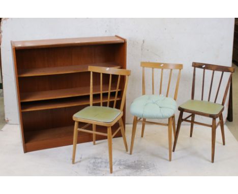 Mid century Retro Teak Bookcase with three adjustable shelves, 100cm long x 100cm high together with Three Mid century Beech 