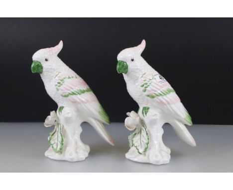 Pair of Italian ' ATN ' Ceramic Models of Parrots, 25cm high 