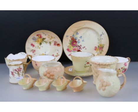 Collection of Eleven items of Royal Worcester Blush Ivory, 19th and Early 20th century including Four Small Baskets, Basket w