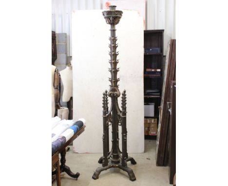 Large 19th century Ecclesiastical Gothic Church Cathedral Candle Stand / Candlestick with applied scrolling leaves, approxima