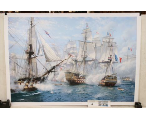 Steven Dews (British b. 1949) Gouttelette Limited Edition Print titled ' Temeraire opens fire, Battle of Trafalgar 21st Octob