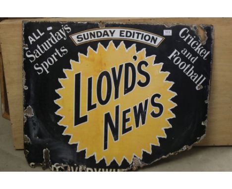 Enamel Advertising Sign ' Lloyd's News, Sunday Edition ' 92cm x 73cm 