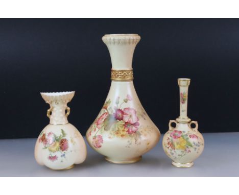 19th century Royal Worcester Blush Ivory Vase, no. 2187, pink marks, 28cm high together with Two Early 20th century Royal Wor