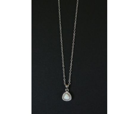 Silver CZ and opal panelled pendant necklace on silver chain 