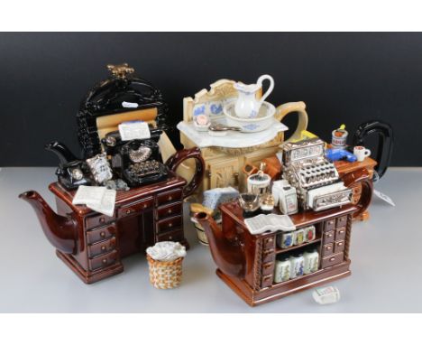 Five Ceramic Novelty Tea Pots including Four Cardew Designs (Mangle, Washstand, Desk and Shop Counter) plus South West Cerami