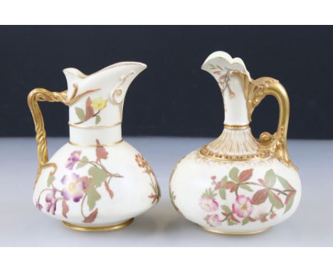 Two 19th century Royal Worcester Blush Ivory Jugs, both decorated with flowers, pattern no. 1378 16cm high and pattern no.113