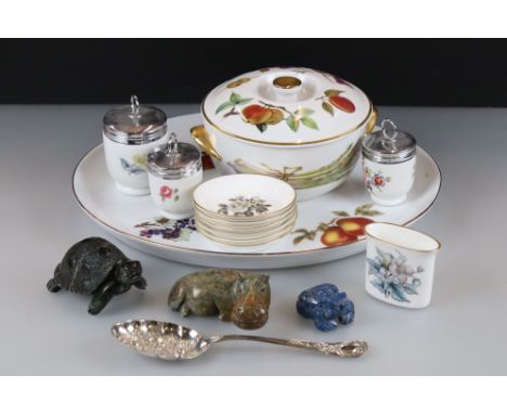 Royal Worcester Evesham Lidded Tureen and Meat Plate together with over Royal Worcester, Silver Plated Berry Spoon, Carved So