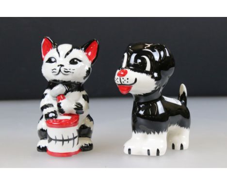 Lorna Bailey - Bengo the Dog and Tucker the Cat ceramic figures, both 12cm tall 