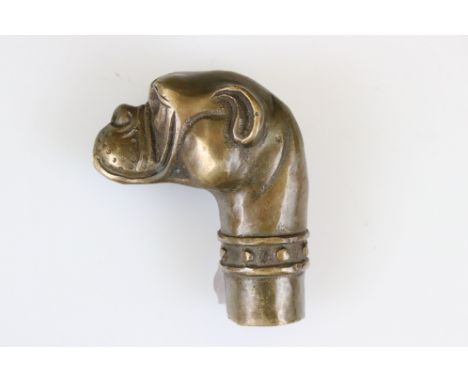 Walking stick handle in the form of a dog, possibly a boxer 