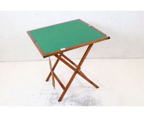 Early 20th century Folding Playing Card Table with green baise playing surface raised on a folding base, 64cm wide x 63cm hig