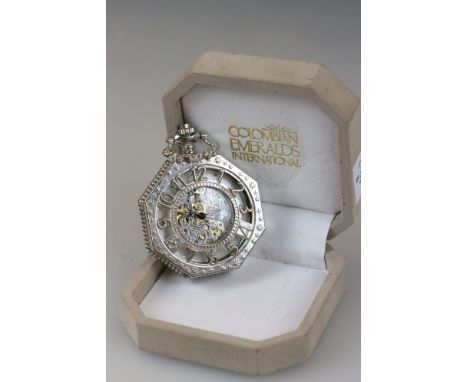 Ornate manual wind skeleton pocket watch 