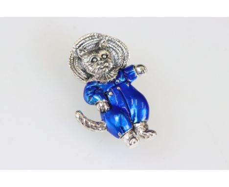 Silver and enamel Thomas Kitten style cat figure 
