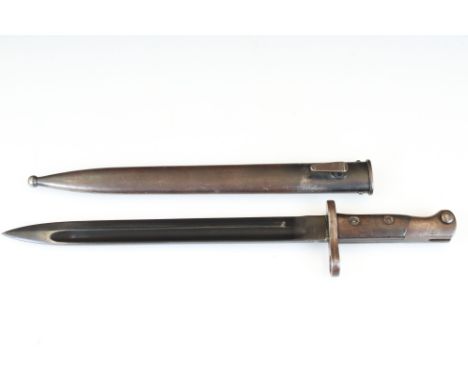A World War Two German MP34 Submachine Gun Bayonet And Scabbard, Numbered 2736, Maker Marked. 