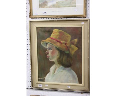 Oil Painting on Canvas, Side View Portrait of a Woman wearing a Bonnet, signed D B Thomson, 44cm x 54cm, framed 