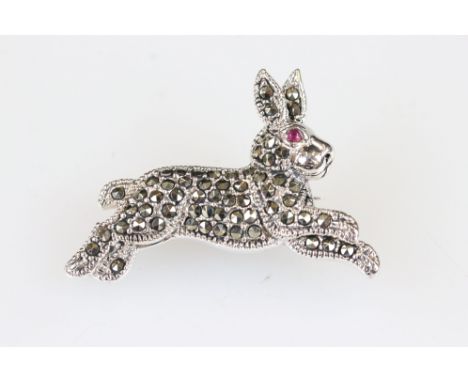 Silver and marcasite Peter Rabbit brooch with ruby eyes 