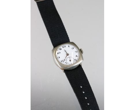 WW1 Officers trench watch with ceramic dial, wire lugs and poker hands, with new NATO canvas strap 