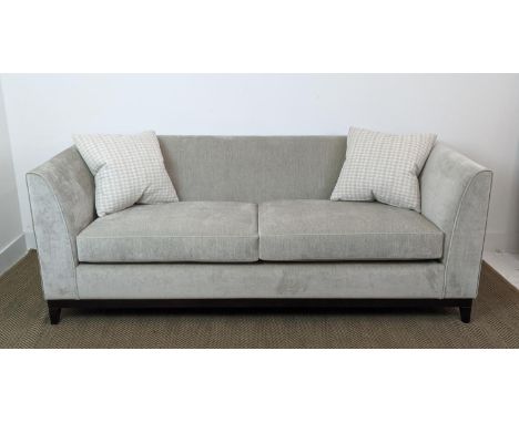 SOFA, light grey fabric upholstered, ebonised supports, 200cm x 85cm x 75cm. 