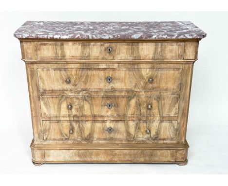 HALL COMMODE, 19th century French Napoleon III walnut of adapted proportions with five long drawers (including a plinth drawe