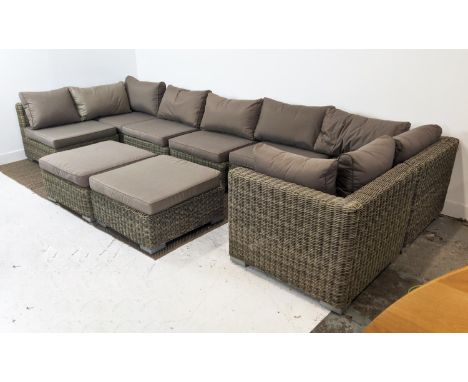 GARDEN LOUNGE SET, including corner sofa, 325cm x 325cm x 81cm approx., and two ottomans. 