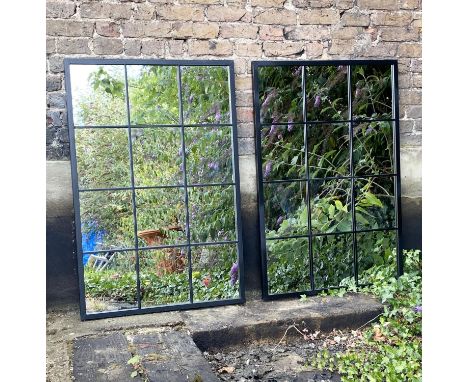 ARCHITECTURAL WALL MIRRORS, a pair, metal frames, 120cm H x 80cm. (2) 