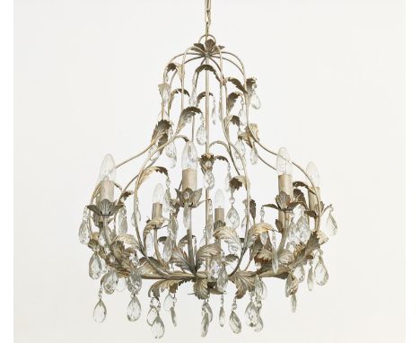 CHANDELIER, French style grey painted metal, with eight branches and glass drops, 65cm H x 60cm W. 