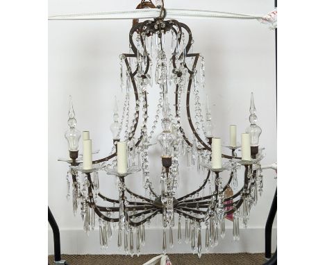 CHANDELIER, 20th century French, ten branch, metal and glass, 75cm drop approx. 