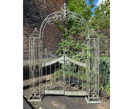 ARCHITECTURAL GARDEN GATE, Regency style, wrought metal in a verdigris finish, 250cm H x 185cm W x 38cm D. 