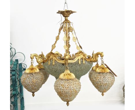 CHANDELIER, gilt metal and glass with six branches, 85cm H x 80cm. 