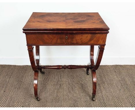 CARD TABLE, early 19th century mahogany of compact proportions with green baize top and frieze drawer, 60cm x 41cm x 76cm H. 