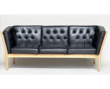 DANISH SOFA BY ERIK JORGENSEN, mid 20th century Danish black bullioned leather and beech framed, 204cm W. 