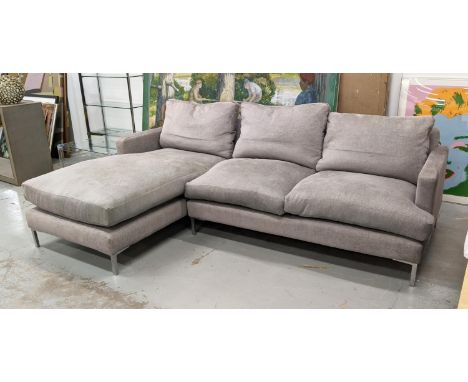 ANDREW MARTIN CONRAD CORNER SOFA, with light grey upholstery, 250cm x 90cm H x 165cm. 