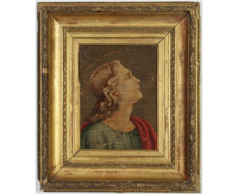 FRAGMENT OF FRENCH AUBUSSON TAPESTRY Angel Distressed French vintage frame 35 x 26 cm. 
