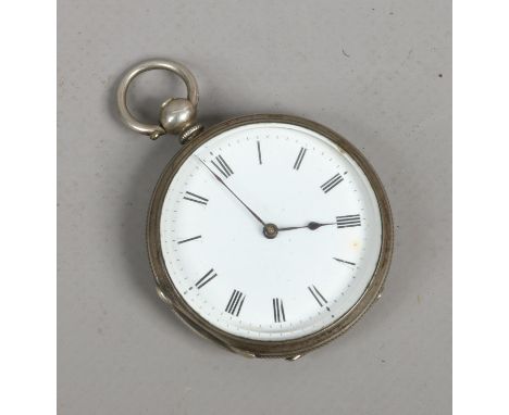 A silver cased pocket watch with white enamel dial.