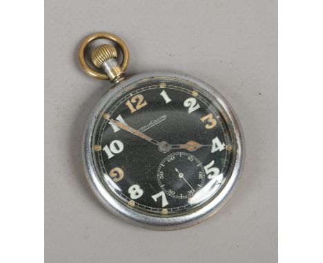 A Jaeger le Coultre military issue pocket watch with black broad and subsidiary seconds, broad arrow mark G.S.T.P 319839.