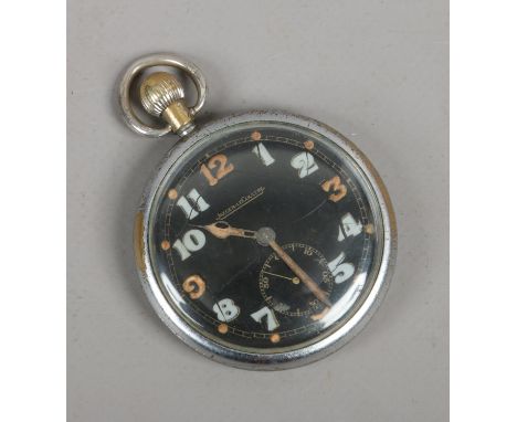 A Jaeger le Coultre military issue pocket watch with black dial and subsidiary seconds, broad arrow mark G.S.T.P 242805.