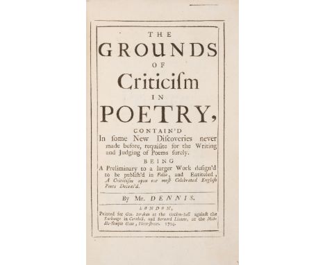 Dennis [(John)] The Grounds of Criticism in Poetry, half-title, list of subscribers, tiny stab-holes to inner margin, very sm