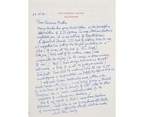 Sassoon (Siegfried, poet and writer, 1886-1967) Autograph Letter initialled "SS" to Kerrison Preston, 2pp. & envelope, Heytes