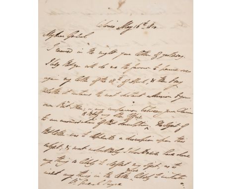 Wellington (Arthur Wellesley, first Duke of, soldier and Prime Minister, 1769-1852) Autograph Letter to General Payne [comman