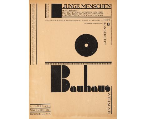 Bauhaus.- Junge Menschen. Sonderheft. Bauhaus Weimar, edited by Walter Hammer, title page design and layout by Joost Schmidt,