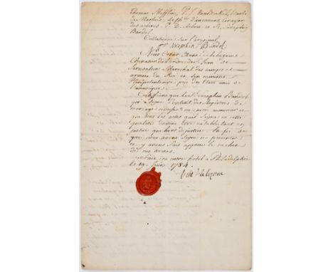 America.- La Luzerne (Anne-C&eacute;sar de, diplomat, French Minister to the United States, 1741-91) Extrait... [Extract from