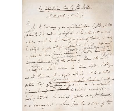 Milton (John).- Morley (Henry, apothecary, journalist, and literary scholar, Professor of English Literature at University Co