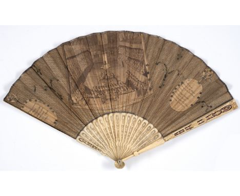 Trials.- View of the Trial of Warren Hastings esq. at Westminster Hall, printed fan, engraved on paper, sequin decorations, s