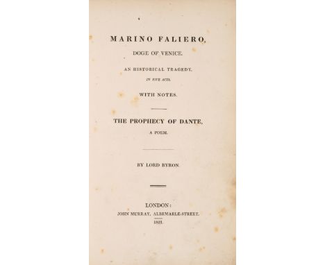 Byron (George Gordon Noel, Lord) Marino Faliero, Doge of Venice, first edition, first issue with Doge's speech on p.151, cont