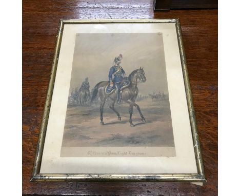 Antique print titled '4th.. Queen's Own Light Dragoons' [Frame 42x33.5cm] 