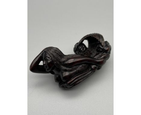 Japanese hand carved netsuke of a half nude mermaid, signed by the artist [6cm in length] 