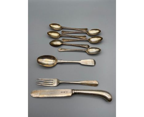 A Lot of various silver hallmarked cutlery to include London silver knife and fork - maker Josiah Williams &amp; co, Victoria