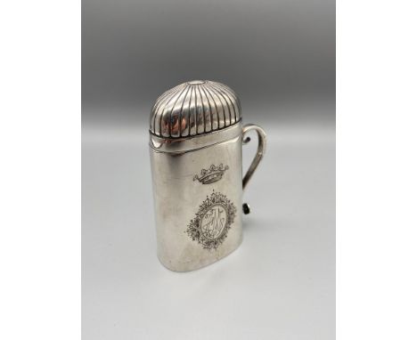 A Very unusual 800 grade silver lighter holder. Maker E. Scoppa. [11cm height]