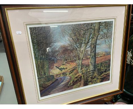 A Large McIntosh Patrick limited edition [5/850] print depicting Winding lane. Signed by the artist. [Frame 73x79cm] 